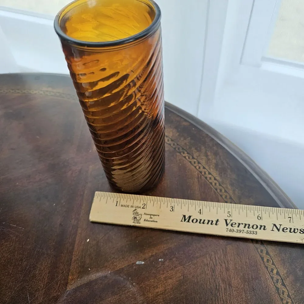 Amber Glass Swirl Vase | Fall Earth Tone Home Decor | Vintage Mexican Glass